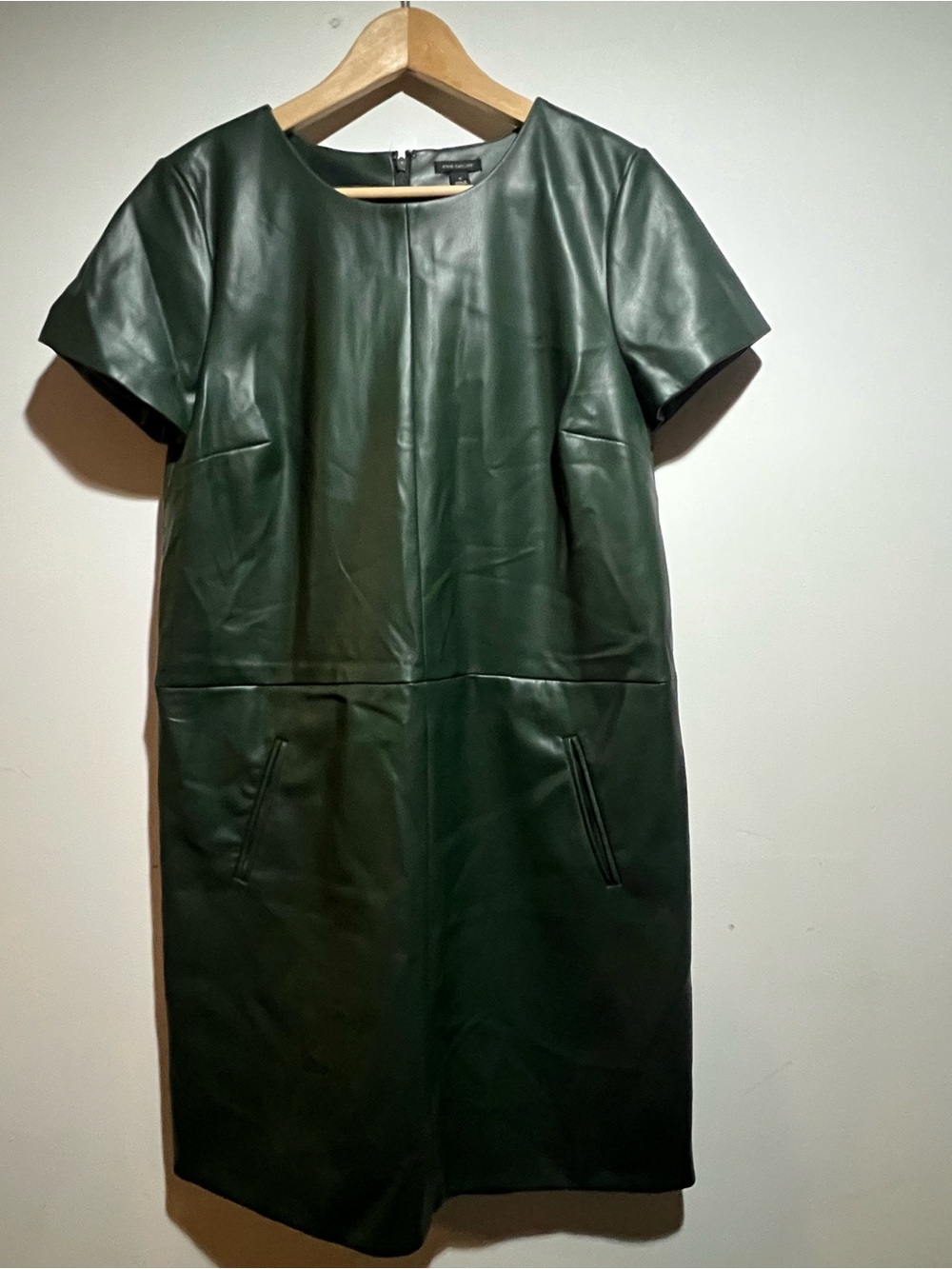 Ann Taylor Dark Green Faux Leather Shift Dress